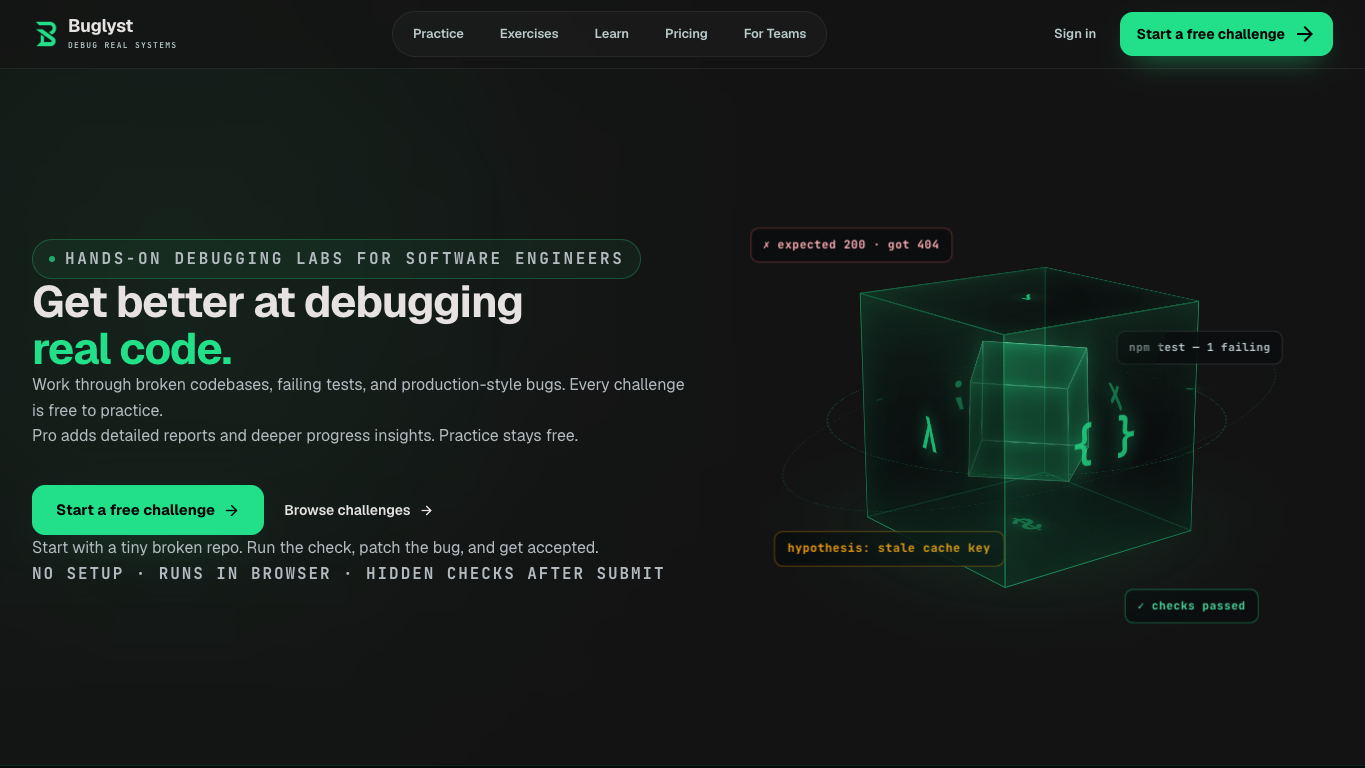 Buglyst product preview in Safari on a MacBook Pro